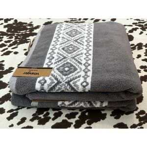 Wrangler Quick Dry Bath Towels Set of 2 Charcoal Grey Southwestern Diamond 28x52